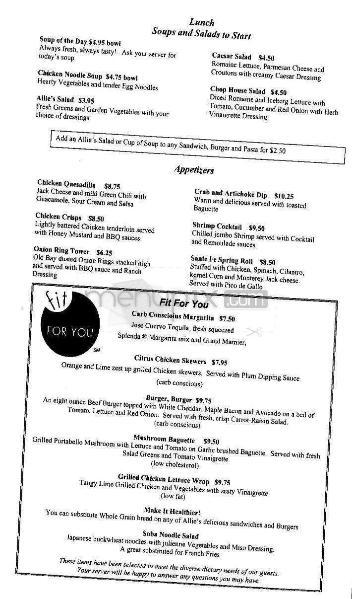 Allie's American Grille - Arlington, VA menu_pic