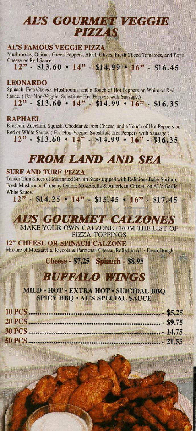 Al's Gourmet Pizza - Washington, DC menu_pic