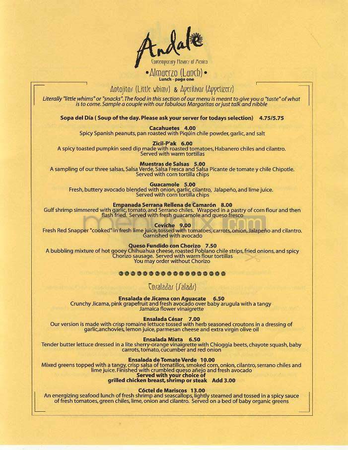 Andale - Washington, DC menu_pic