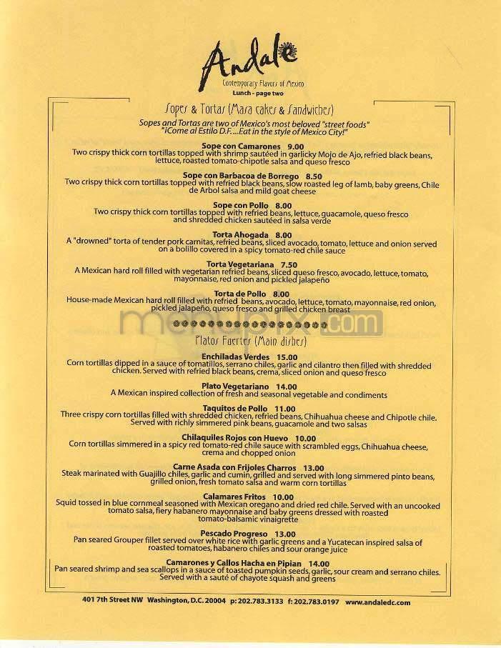 Andale - Washington, DC menu_pic
