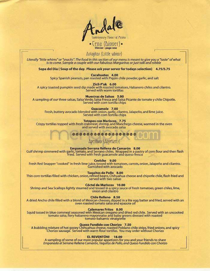 Andale - Washington, DC menu_pic