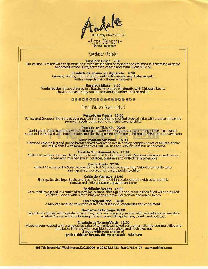 Andale - Washington, DC menu_pic