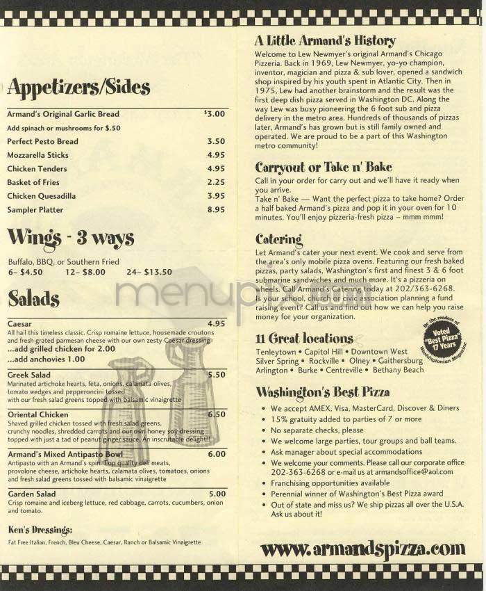 Armand's Chicago Pizzeria - Washington, DC menu_pic