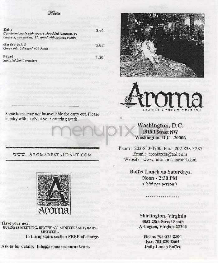 Aroma - Washington, DC menu_pic