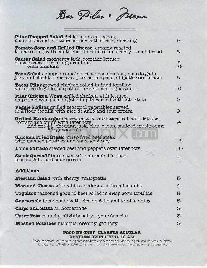 Bar Pilar - Washington, DC menu_pic