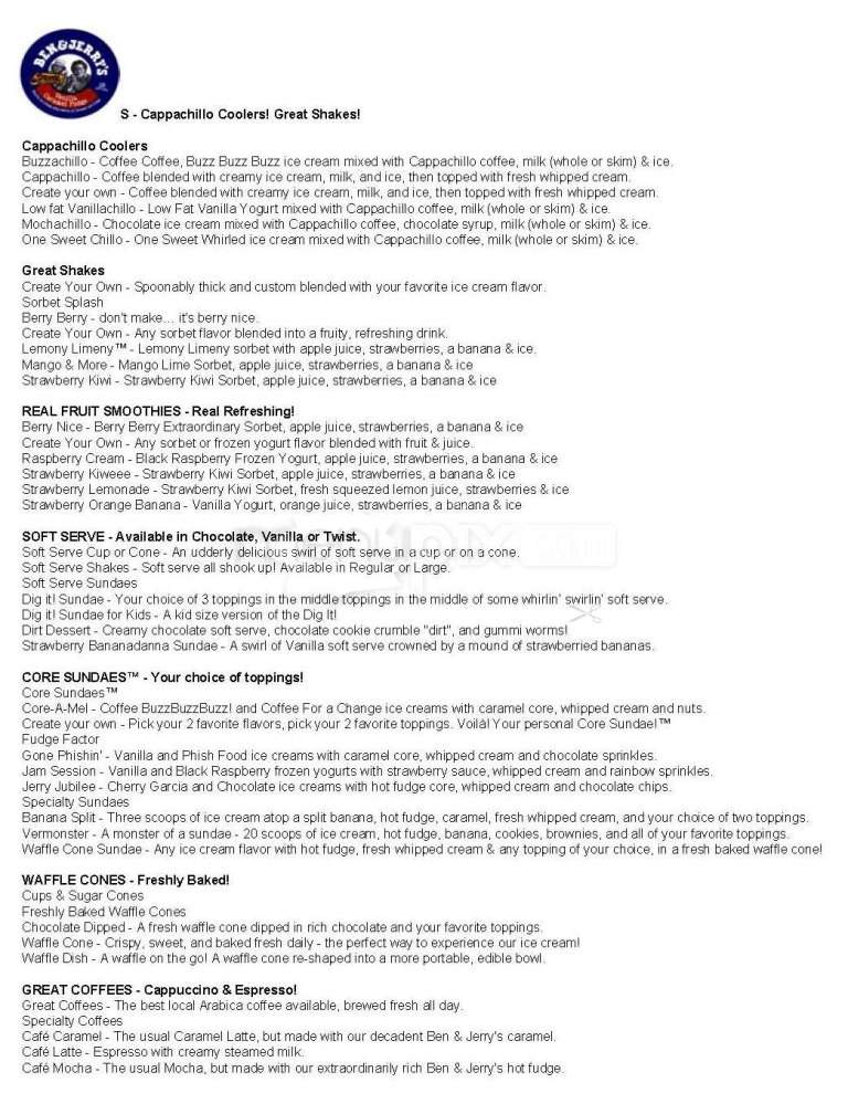 Ben & Jerry's - Washington, DC menu_pic