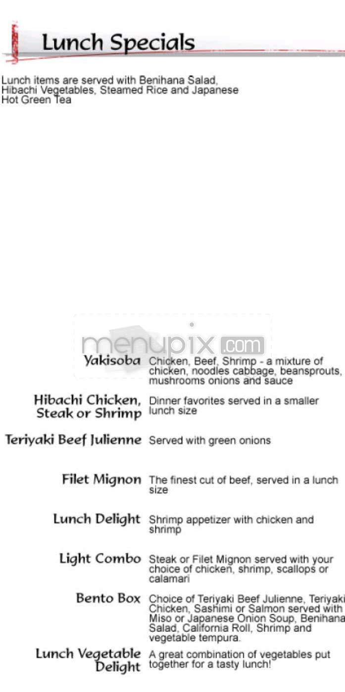 Benihana - Bethesda, MD menu_pic