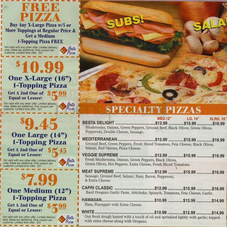 Besta Pizza - Washington, DC menu_pic