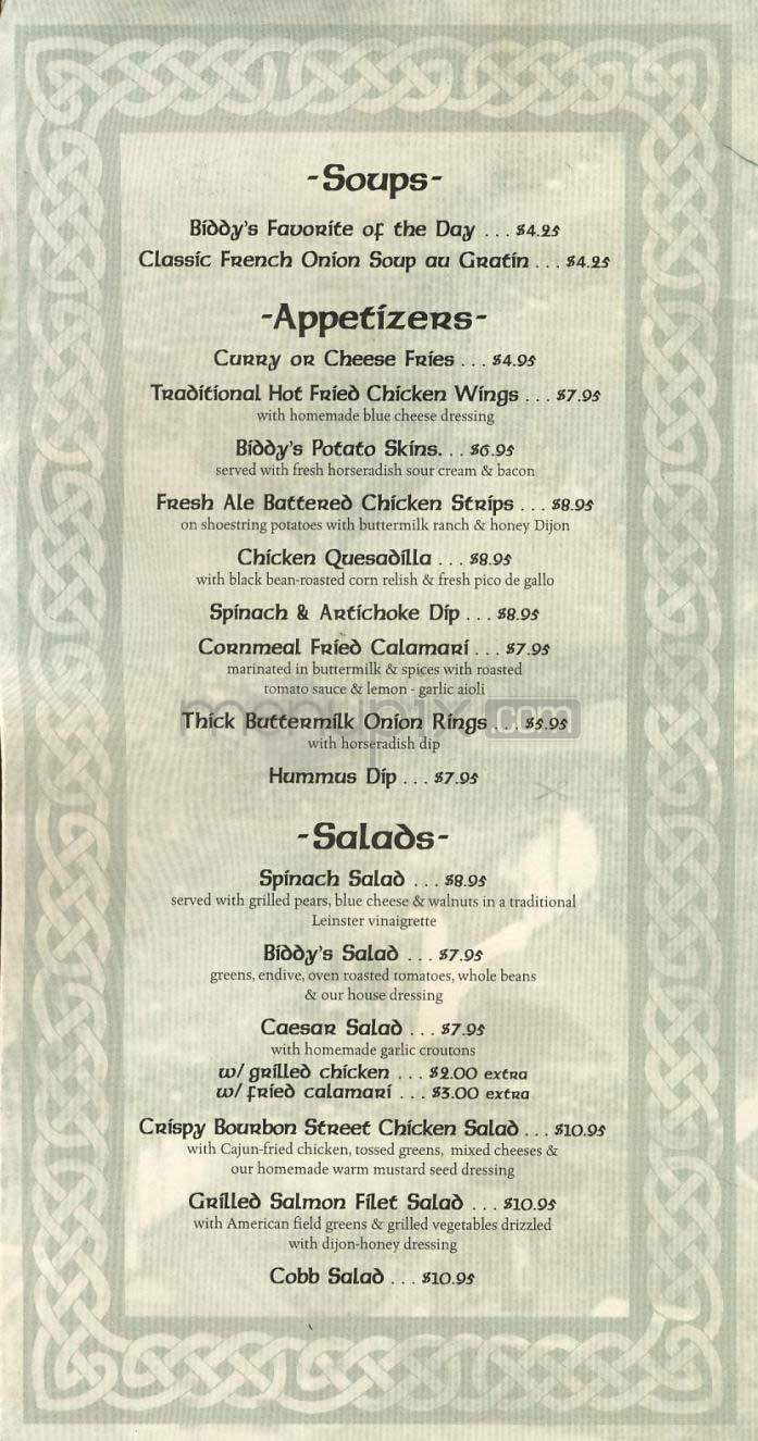 Biddy Mulligan's - Washington, DC menu_pic