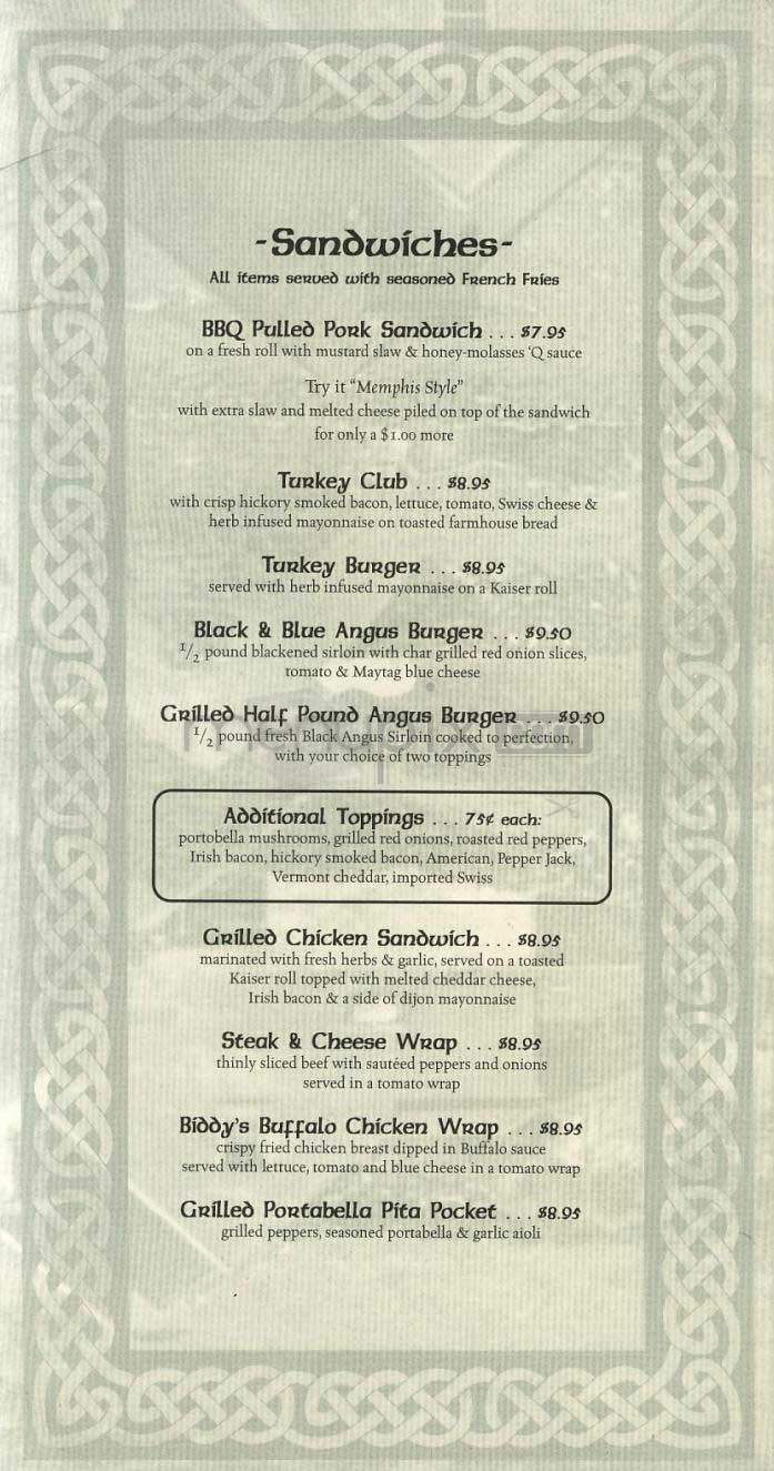 Biddy Mulligan's - Washington, DC menu_pic