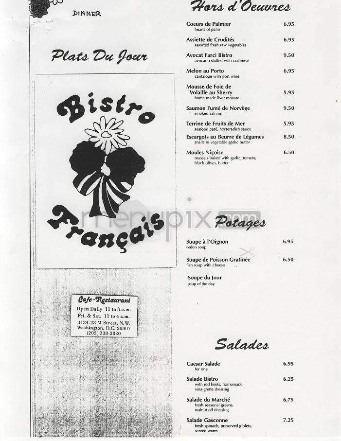 Bistro Francais - Washington, DC menu_pic