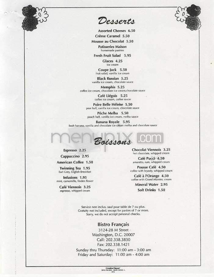 Bistro Francais - Washington, DC menu_pic