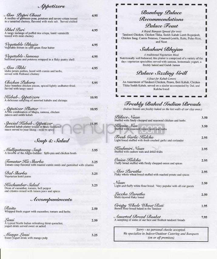 Bombay Palace - Washington, DC menu_pic