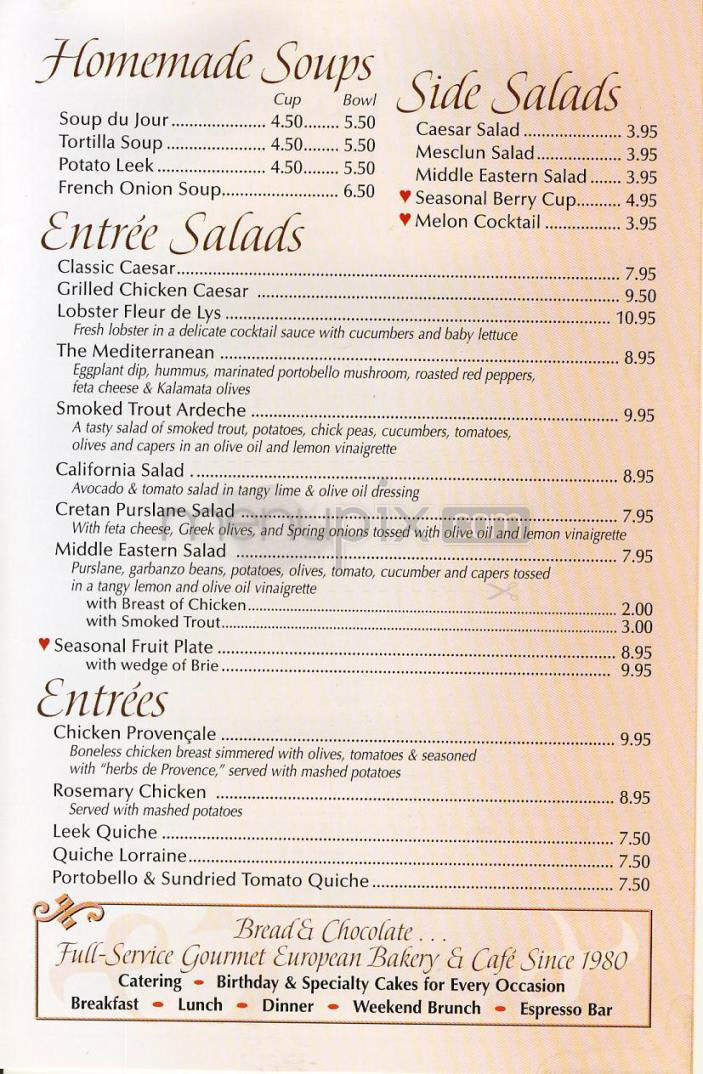 Bread & Chocolate - Washington, DC menu_pic
