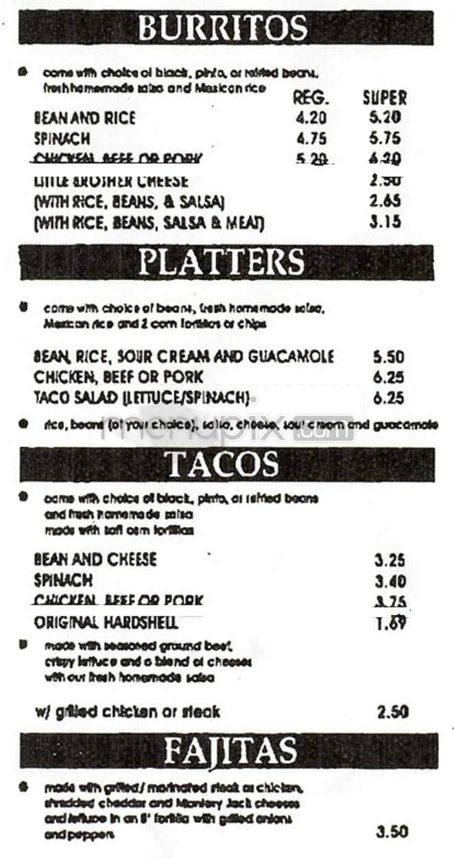 Burrito Brothers - Washington, DC menu_pic