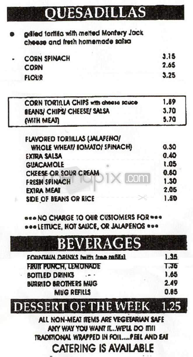Burrito Brothers - Washington, DC menu_pic
