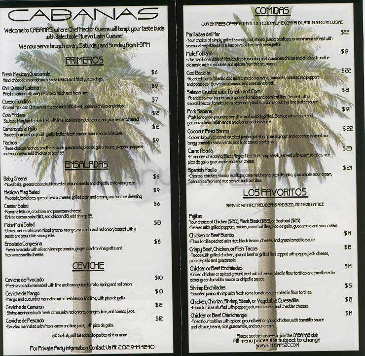 Cabanas - Washington, DC menu_pic
