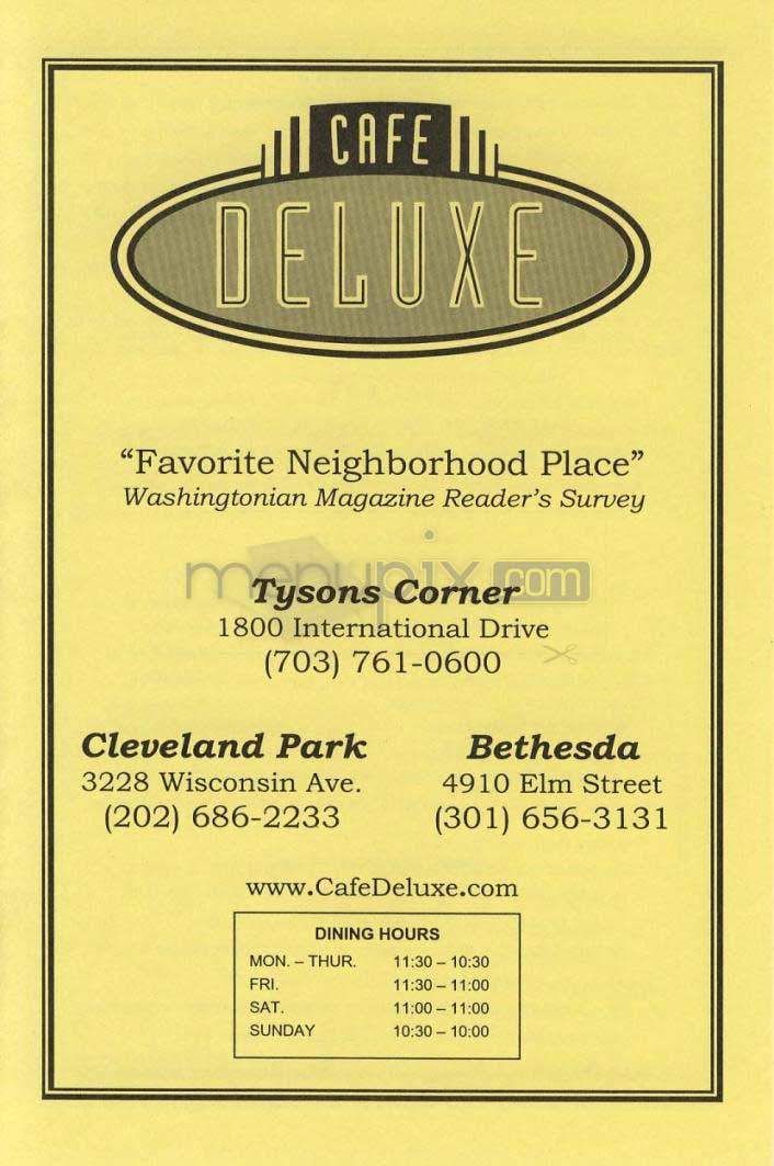 Cafe Deluxe - Bethesda, MD menu_pic