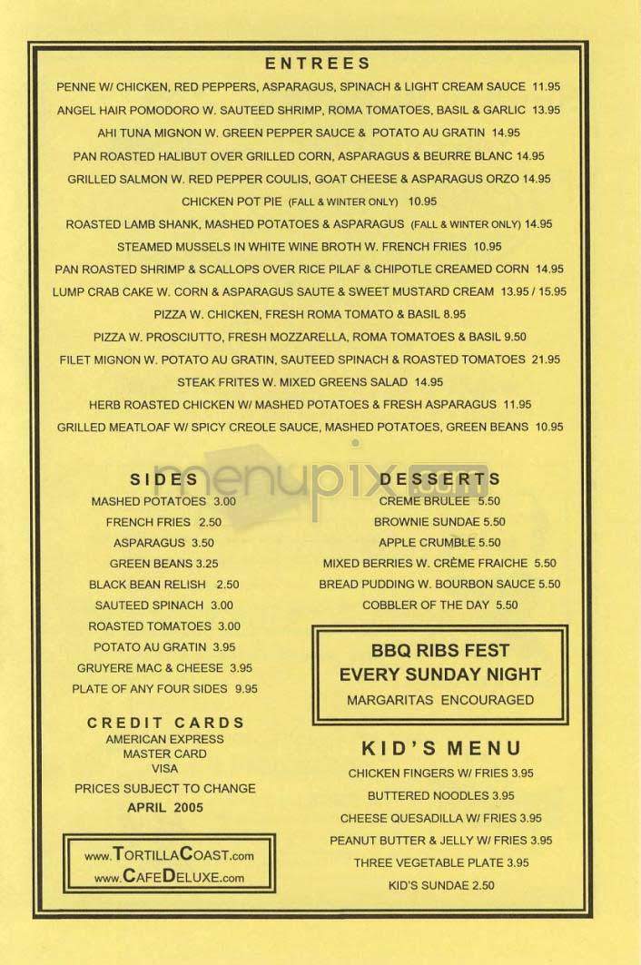 Cafe Deluxe - Bethesda, MD menu_pic