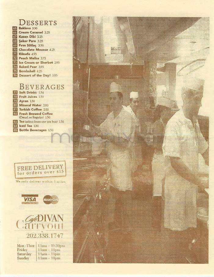 Cafe Divan - Washington, DC menu_pic