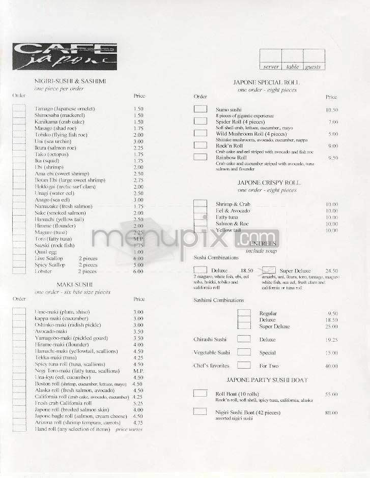 Cafe Japone - Washington, DC menu_pic