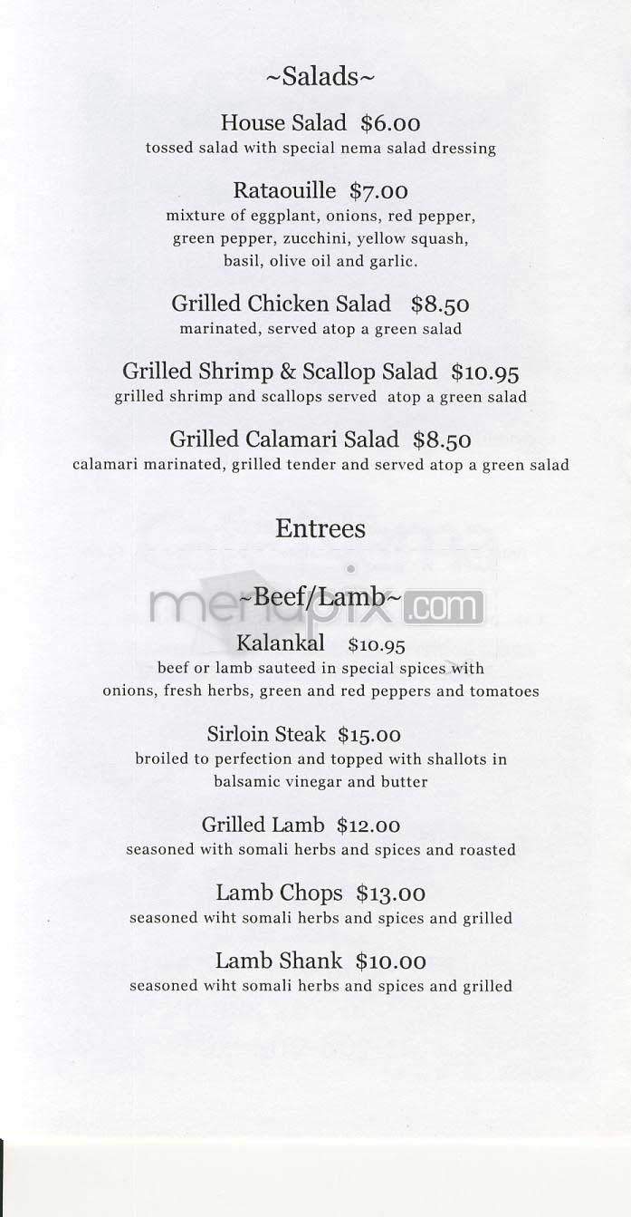 Cafe Nema - Washington, DC menu_pic
