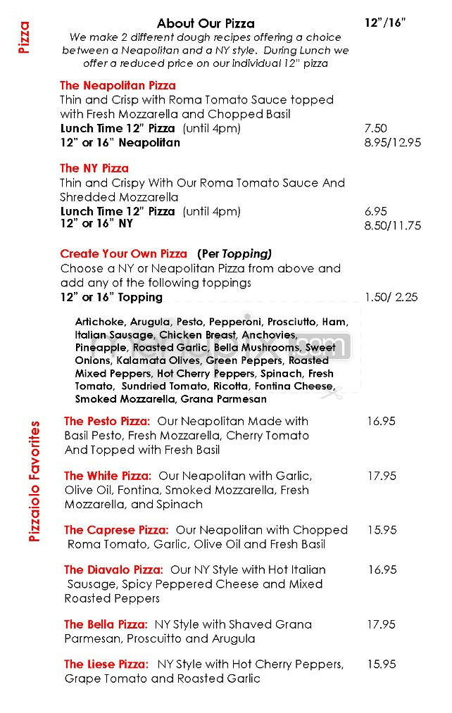 Cafe Pizzaiolo - Arlington, VA menu_pic