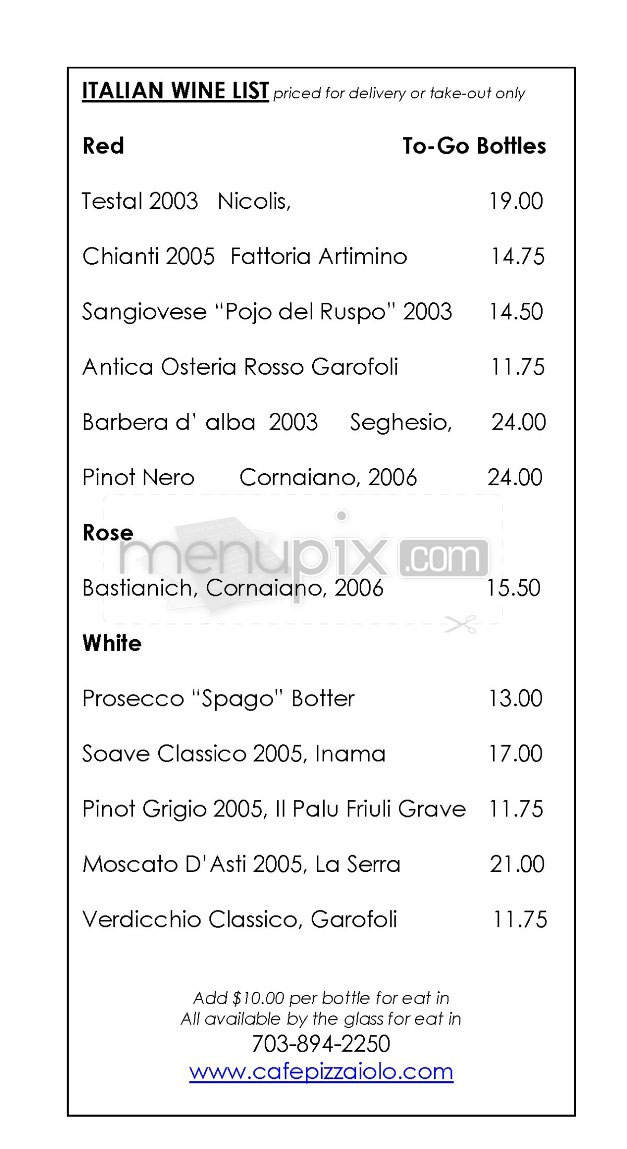 Cafe Pizzaiolo - Arlington, VA menu_pic