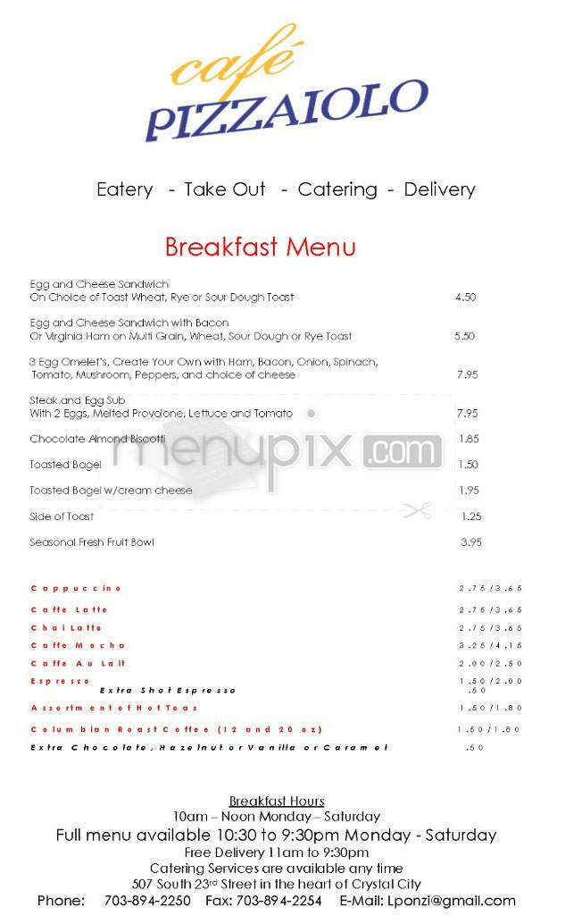 Cafe Pizzaiolo - Arlington, VA menu_pic