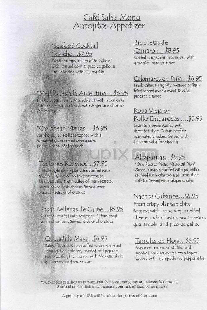 Cafe Salsa - Alexandria, VA menu_pic
