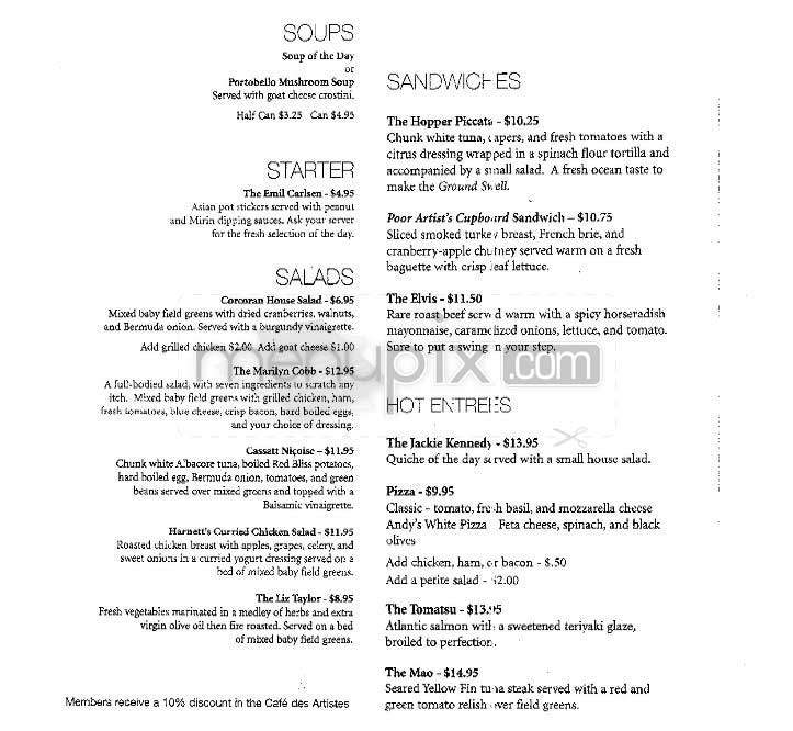 Cafe Des Artistes - Washington, DC menu_pic