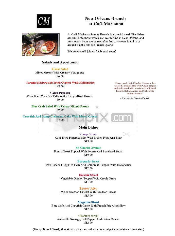 Cafe Marianna - Alexandria, VA menu_pic