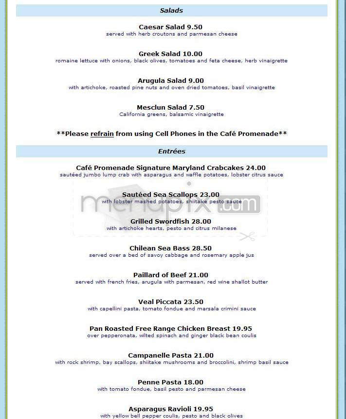 Cafe Promenade - Washington, DC menu_pic