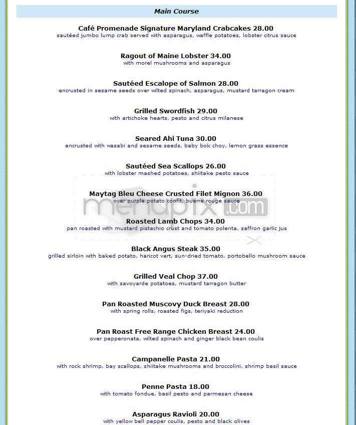 Cafe Promenade - Washington, DC menu_pic