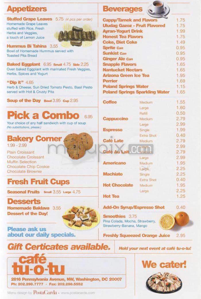 Cafe tu-o-tu - Washington, DC menu_pic
