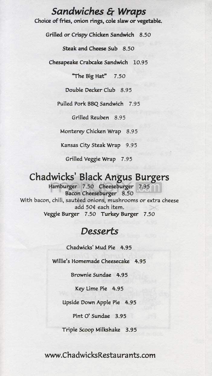 Chadwick's - Washington, DC menu_pic