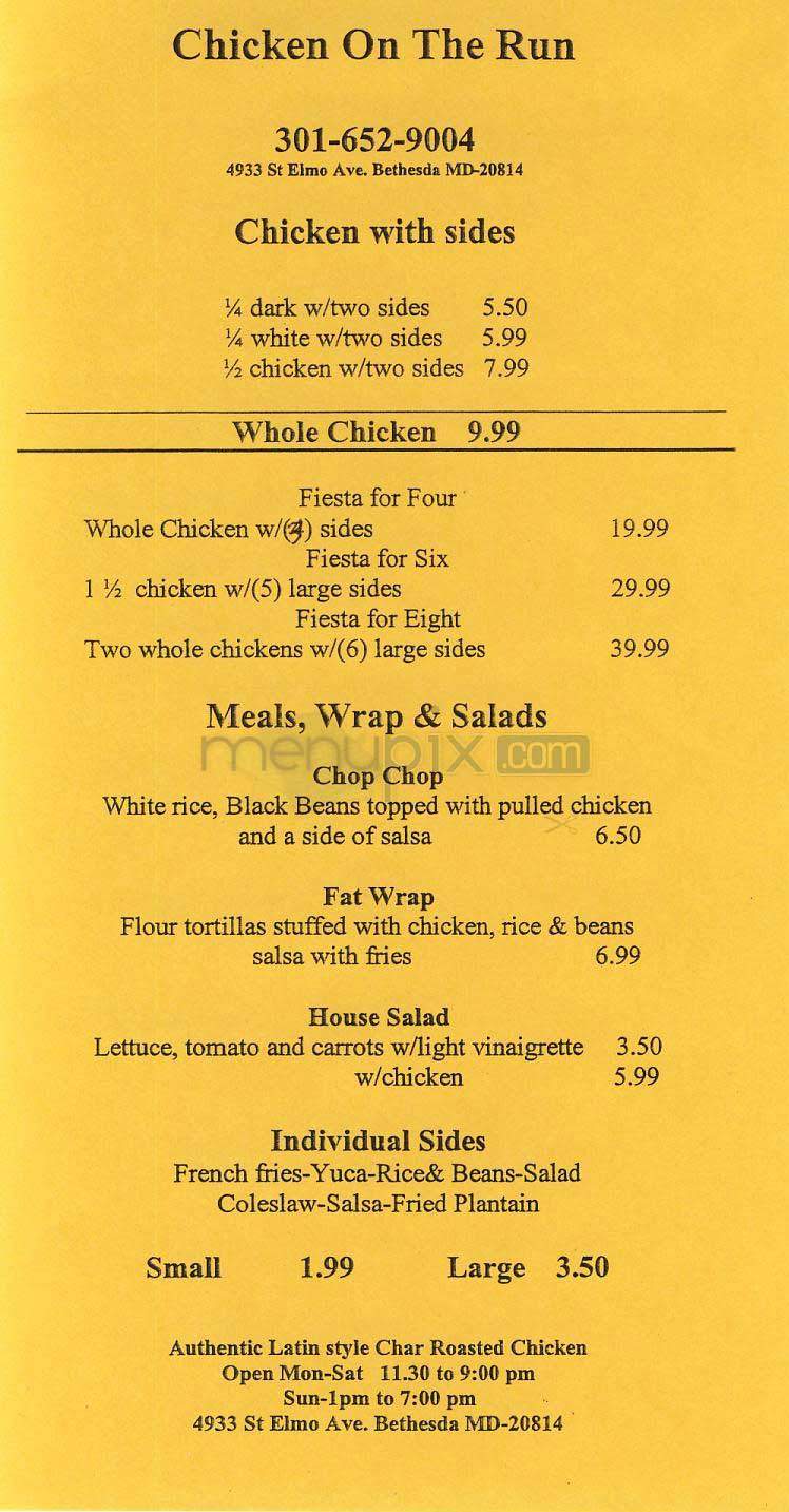 Chicken on the Run - Bethesda, MD menu_pic