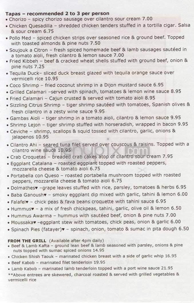 Cilantro - Washington, DC menu_pic