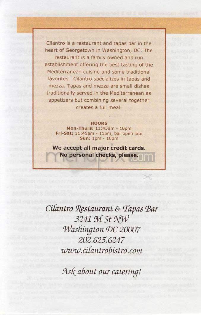 Cilantro - Washington, DC menu_pic