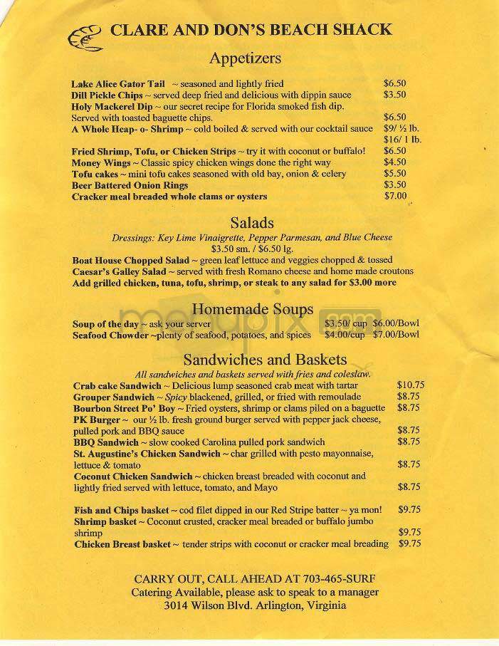 Clare and Don's Beach Shack - Arlington, VA menu_pic