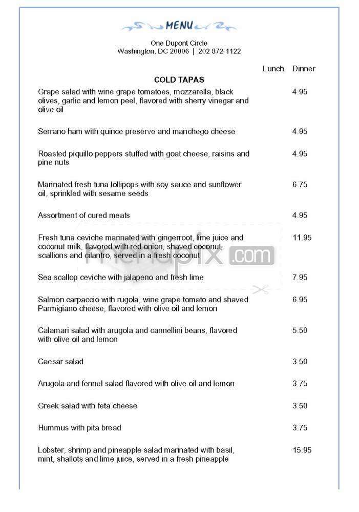 Cloud Dining - Washington, DC menu_pic