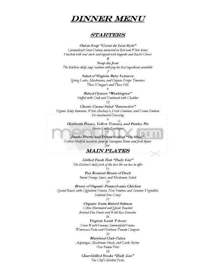 Coeur De Lion (Henley Park) - Washington, DC menu_pic