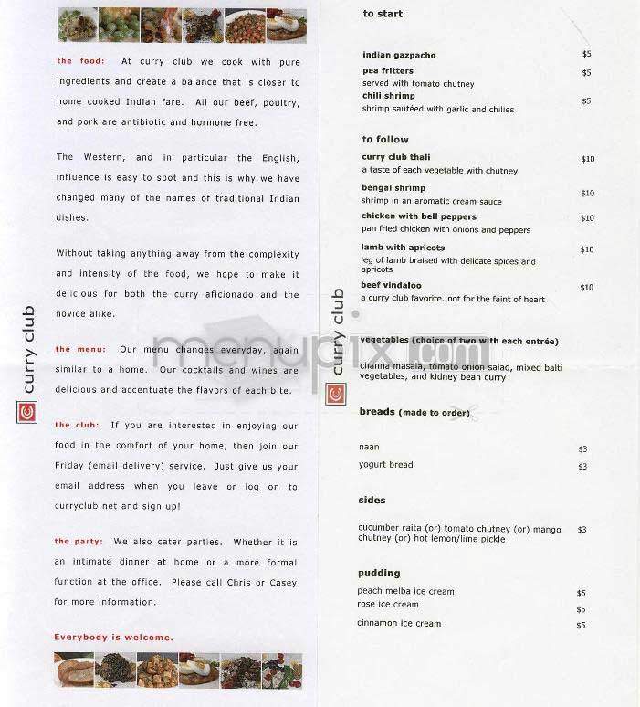Curry Club - Washington, DC menu_pic