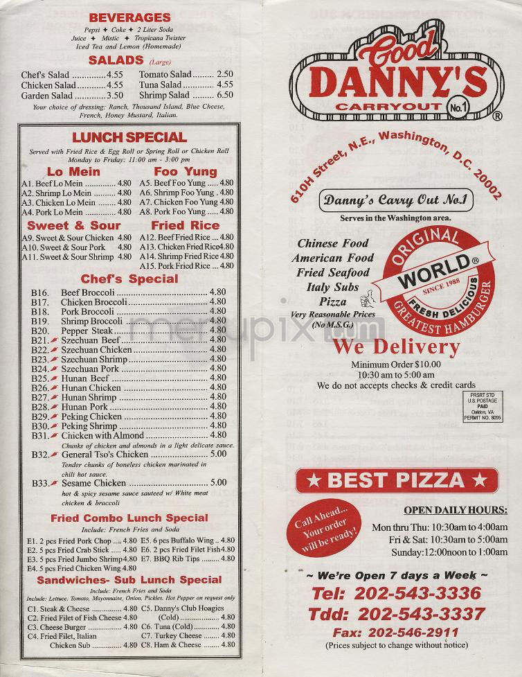 Danny's Carry-Out - Washington, DC menu_pic