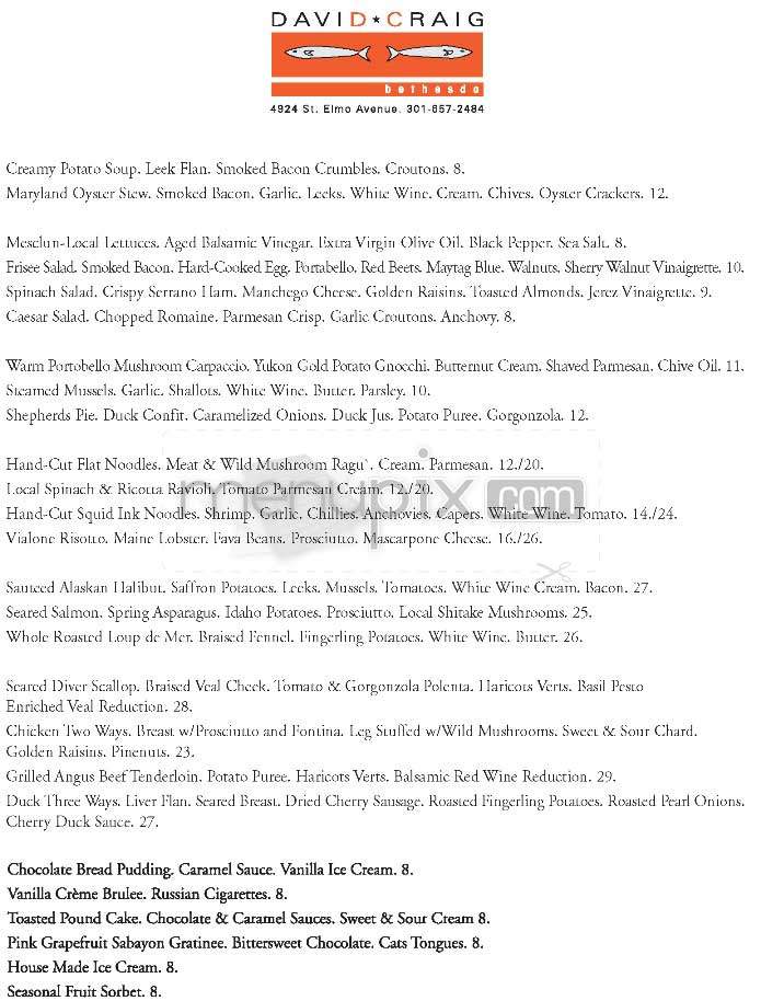 David Craig Bethesda - Bethesda, MD menu_pic