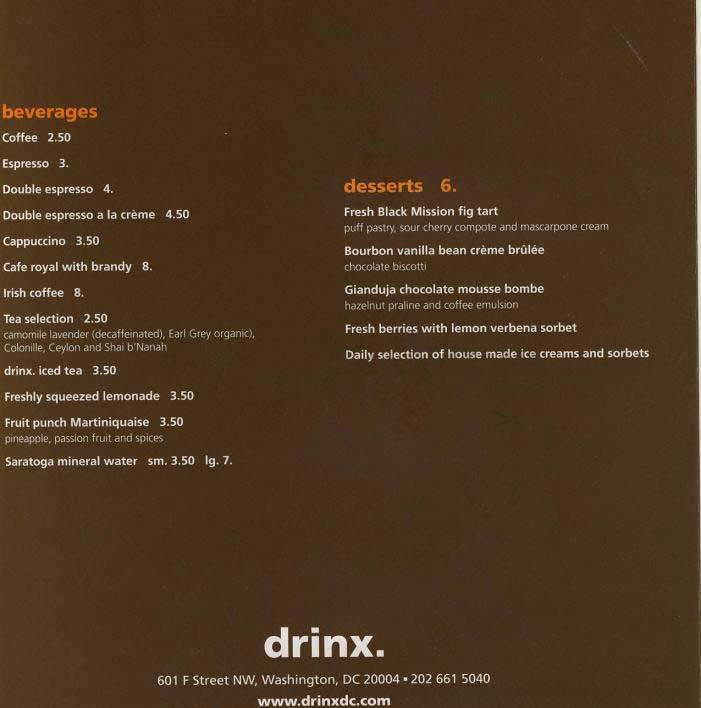 Drinx - Washington, DC menu_pic