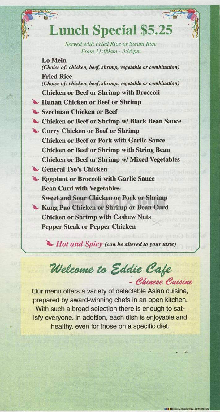 Eddie's Cafe Chinese Cuisine - Washington, DC menu_pic