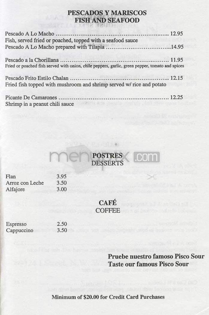 El Chalan - Washington, DC menu_pic