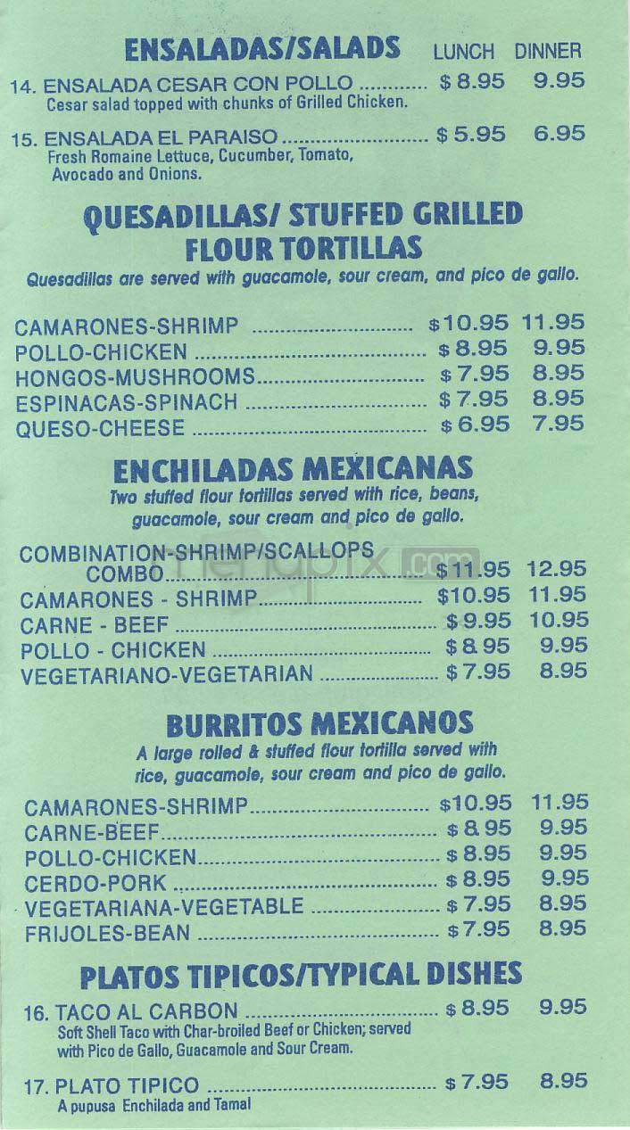 El Paraiso - Washington, DC menu_pic