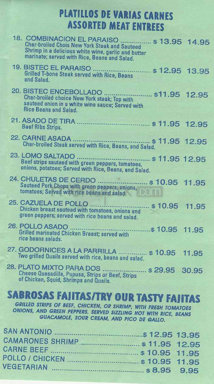 El Paraiso - Washington, DC menu_pic